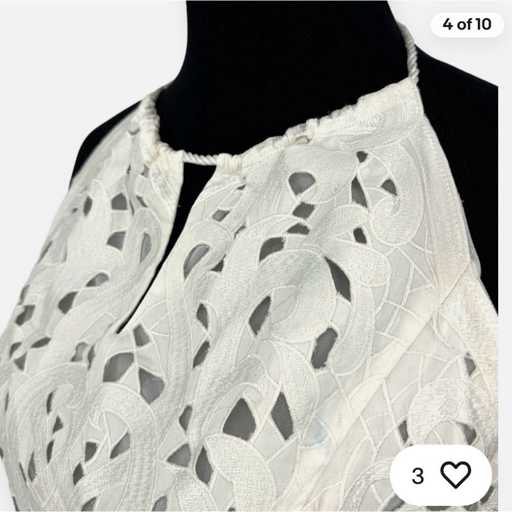 White House Black Market Ivory Lace Tassel Tie Halter Top - Picture 3 of 14